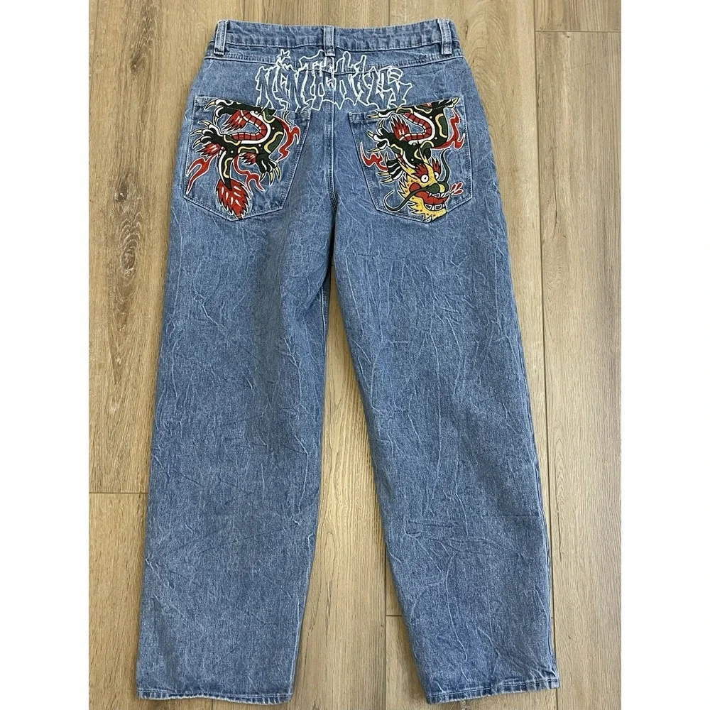 Ninth Hall‎ Jeans Ambush Dragon Embroidered Y2K Skater Baggy Streetwear Graffiti